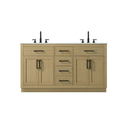 Alden 60 Inch Double Bathroom Vanity In Honey Brown