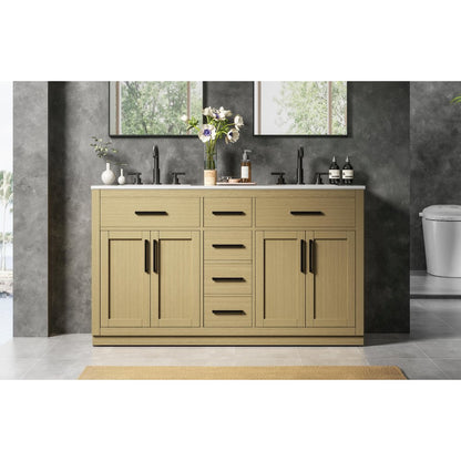 Alden 60 Inch Double Bathroom Vanity In Honey Brown
