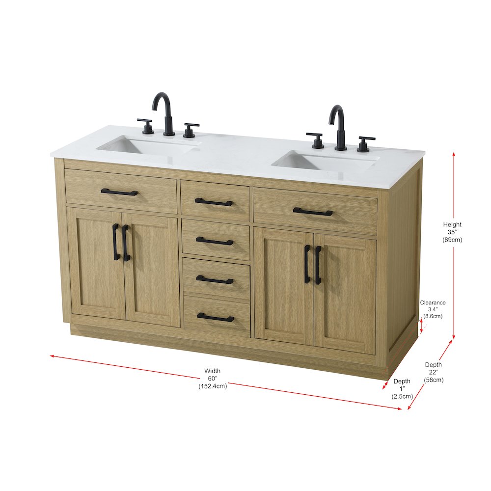 Alden 60 Inch Double Bathroom Vanity In Honey Brown
