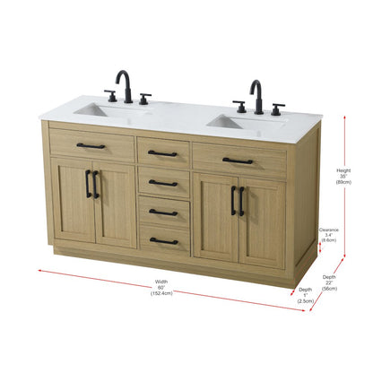 Alden 60 Inch Double Bathroom Vanity In Honey Brown