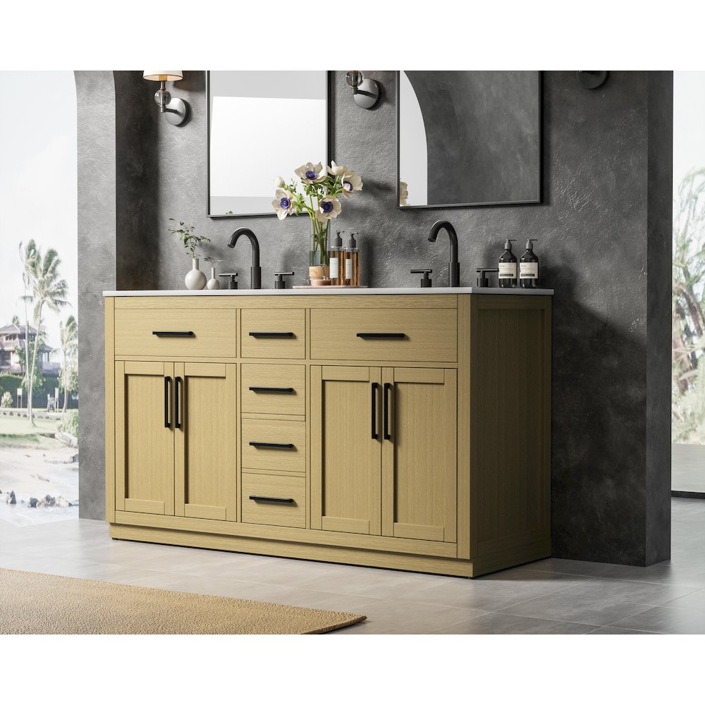 Alden 60 Inch Double Bathroom Vanity In Honey Brown
