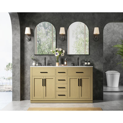 Alden 60 Inch Double Bathroom Vanity In Honey Brown