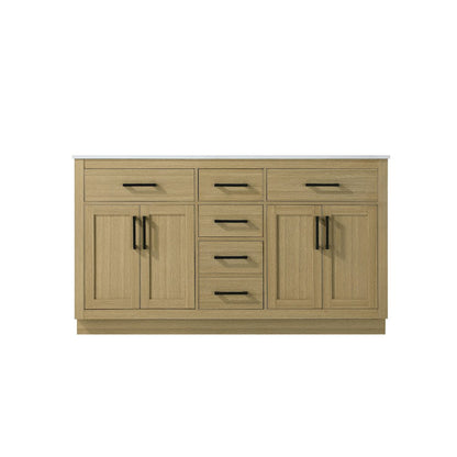 Alden 60 Inch Double Bathroom Vanity In Honey Brown