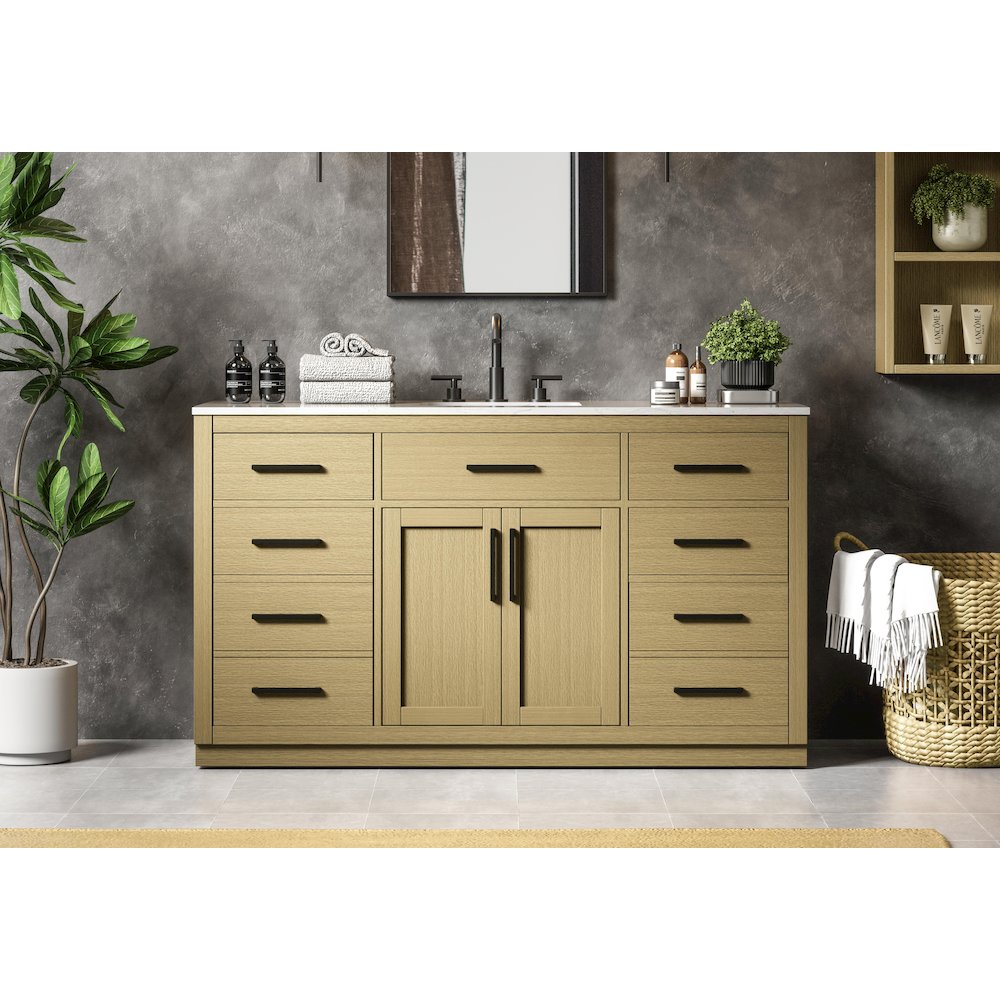 Alden 60 Inch Single Bathroom Vanity In Honey Brown