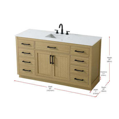Alden 60 Inch Single Bathroom Vanity In Honey Brown