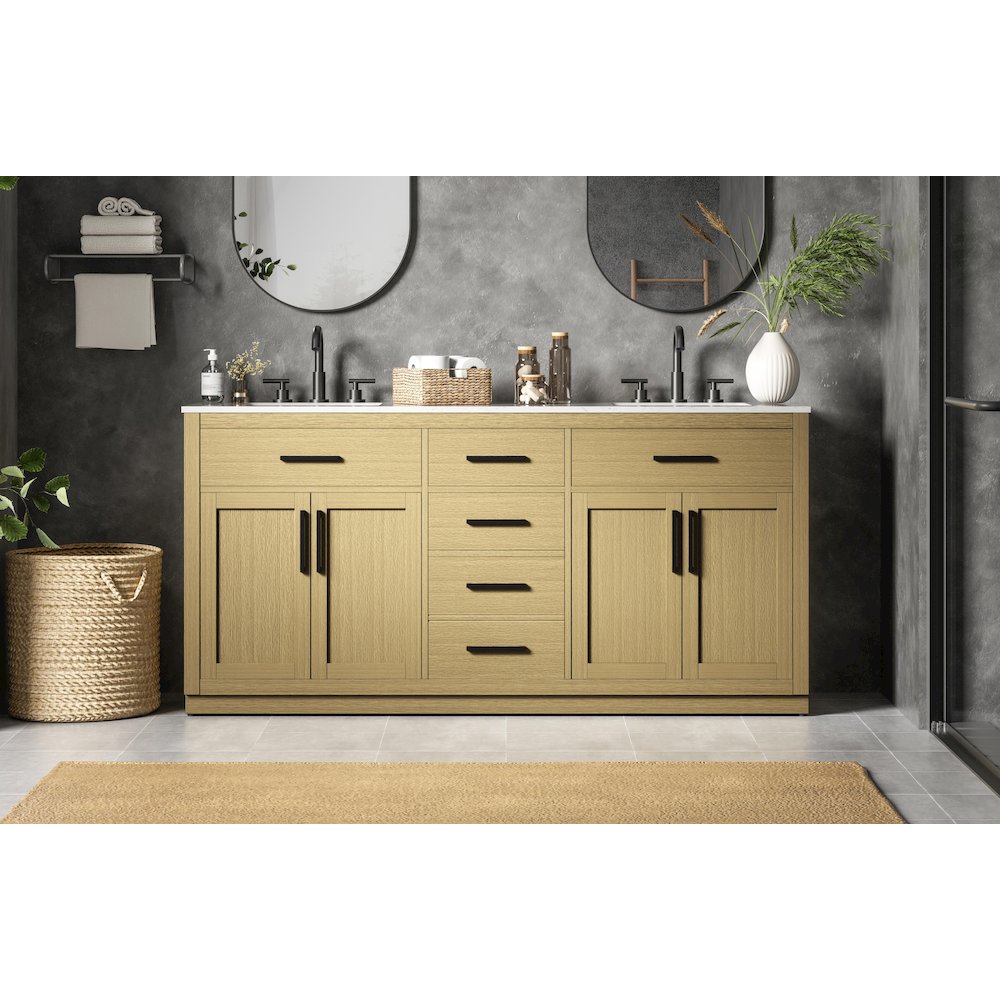 Alden 72 Inch Double Bathroom Vanity In Honey Brown