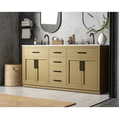 Alden 72 Inch Double Bathroom Vanity In Honey Brown