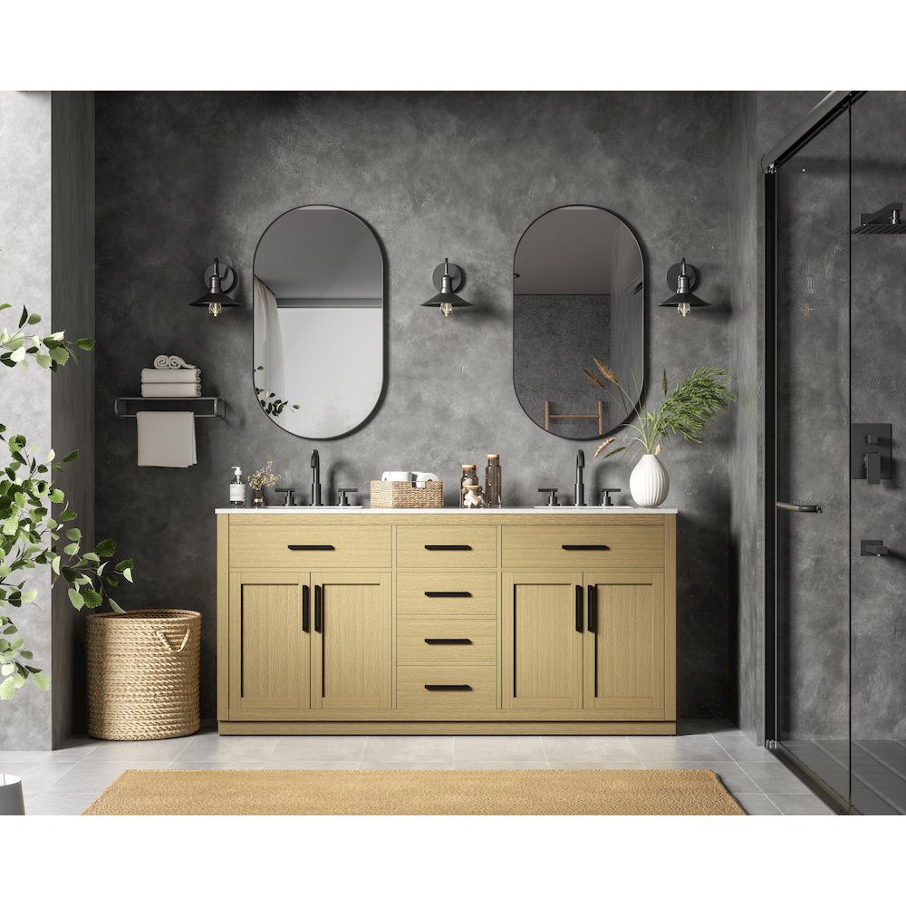 Alden 72 Inch Double Bathroom Vanity In Honey Brown