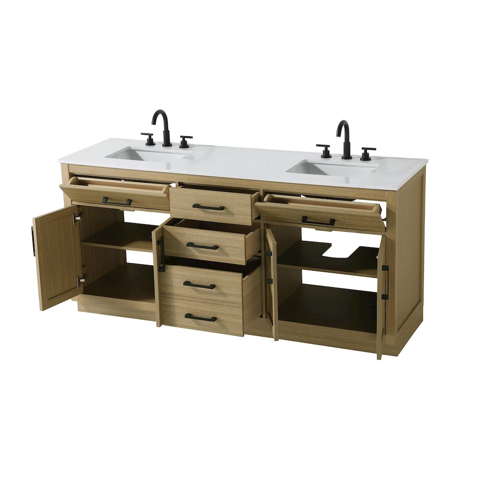 Alden 72 Inch Double Bathroom Vanity In Honey Brown