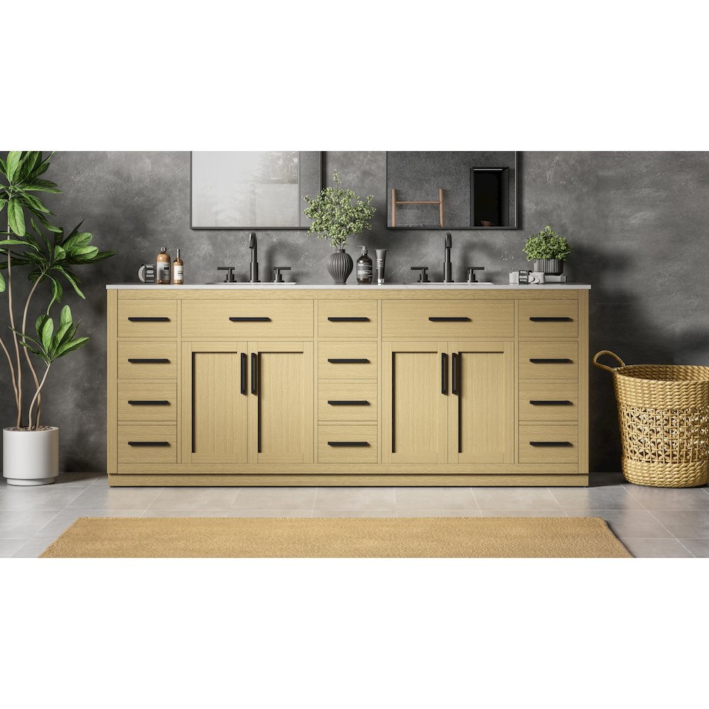 Alden 84 Inch Double Bathroom Vanity In Honey Brown