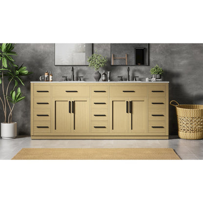 Alden 84 Inch Double Bathroom Vanity In Honey Brown