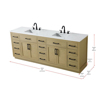 Alden 84 Inch Double Bathroom Vanity In Honey Brown