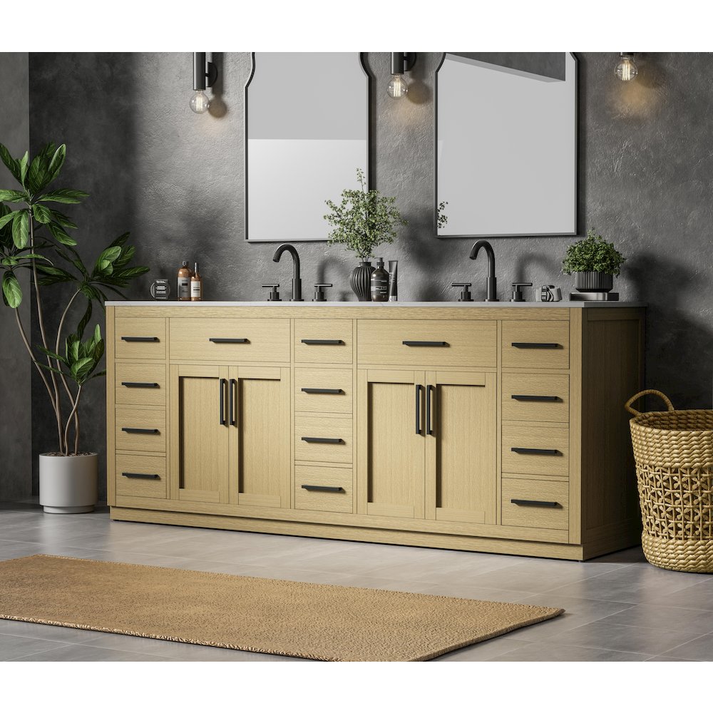 Alden 84 Inch Double Bathroom Vanity In Honey Brown