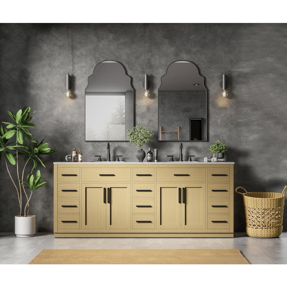 Alden 84 Inch Double Bathroom Vanity In Honey Brown