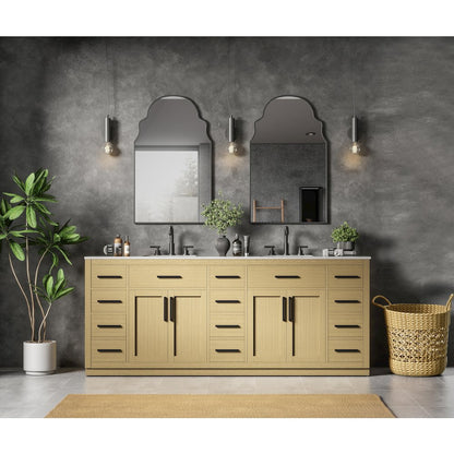 Alden 84 Inch Double Bathroom Vanity In Honey Brown