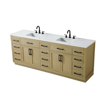 Alden 84 Inch Double Bathroom Vanity In Honey Brown