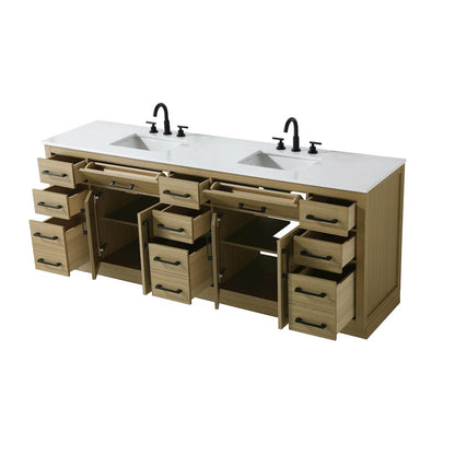 Alden 84 Inch Double Bathroom Vanity In Honey Brown