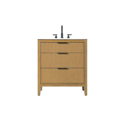 30 inch Single Bathroom Vanity in Honey Teak