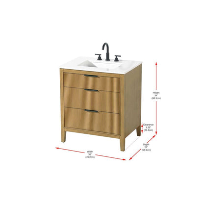 30 inch Single Bathroom Vanity in Honey Teak