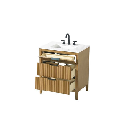 30 inch Single Bathroom Vanity in Honey Teak