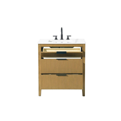 30 inch Single Bathroom Vanity in Honey Teak