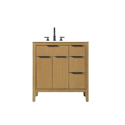 32 inch Single Bathroom Vanity in Honey Teak