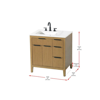 32 inch Single Bathroom Vanity in Honey Teak