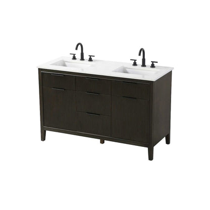54 inch Double Bathroom Vanity in Chocolate Oak