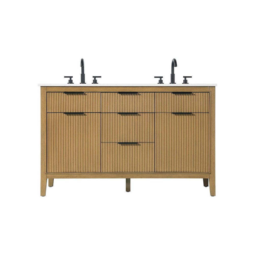 54 inch Double Bathroom Vanity in Honey Teak