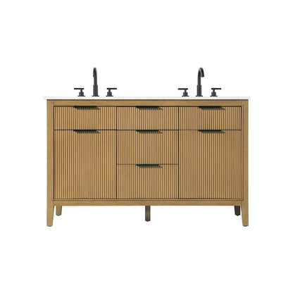 54 inch Double Bathroom Vanity in Honey Teak