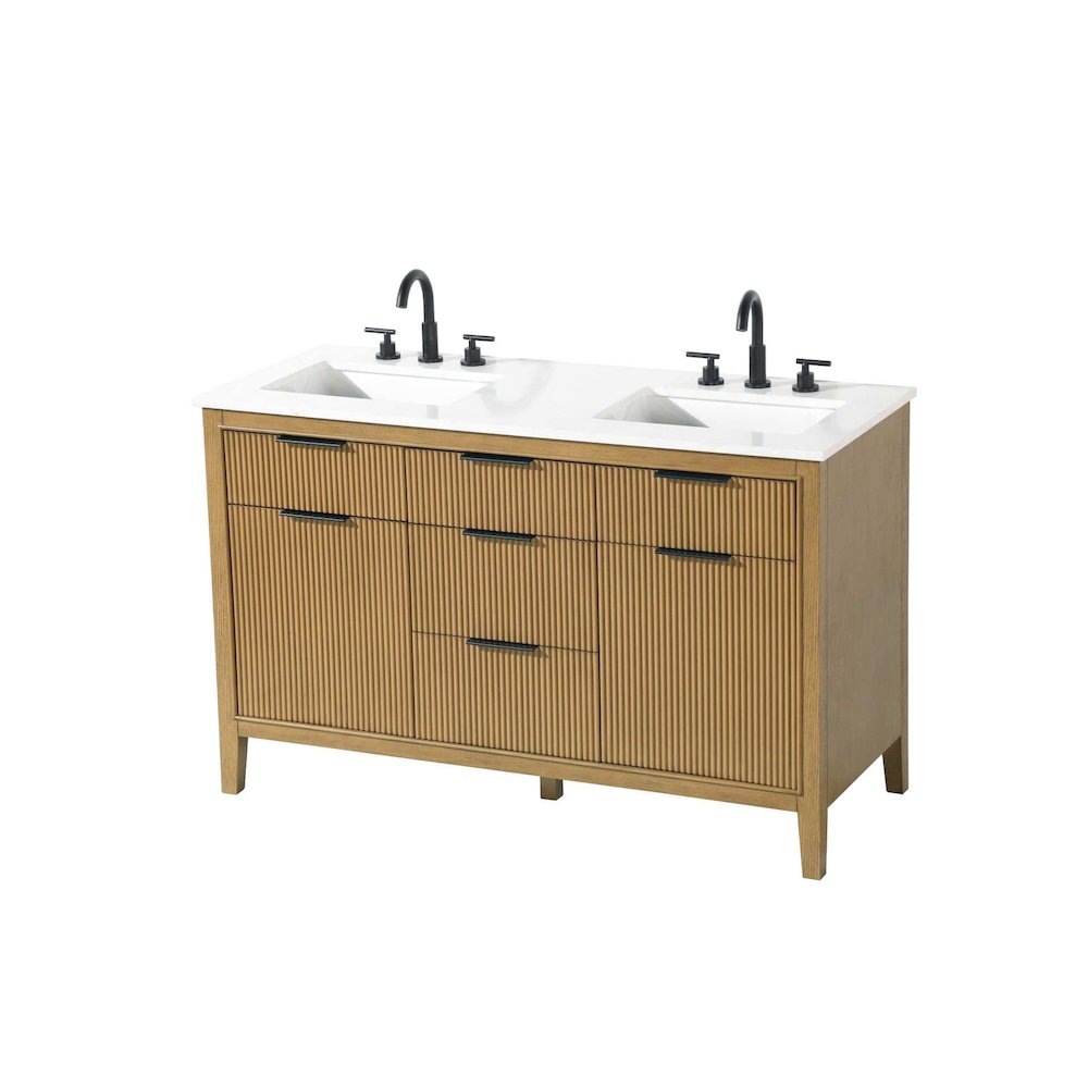 54 inch Double Bathroom Vanity in Honey Teak
