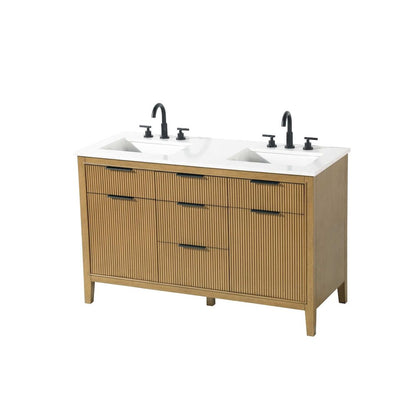 54 inch Double Bathroom Vanity in Honey Teak