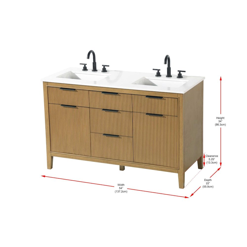 54 inch Double Bathroom Vanity in Honey Teak