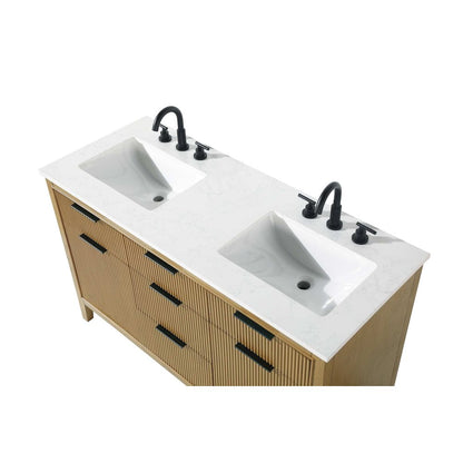 54 inch Double Bathroom Vanity in Honey Teak