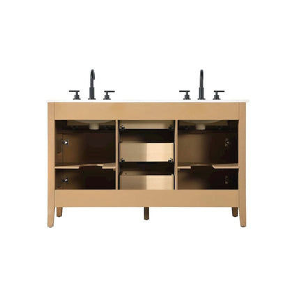 54 inch Double Bathroom Vanity in Honey Teak
