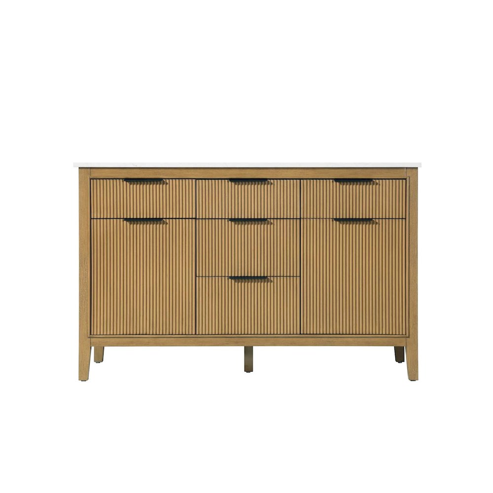 54 inch Double Bathroom Vanity in Honey Teak