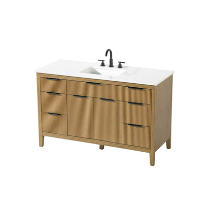 54 inch Single Bathroom Vanity in Honey Teak