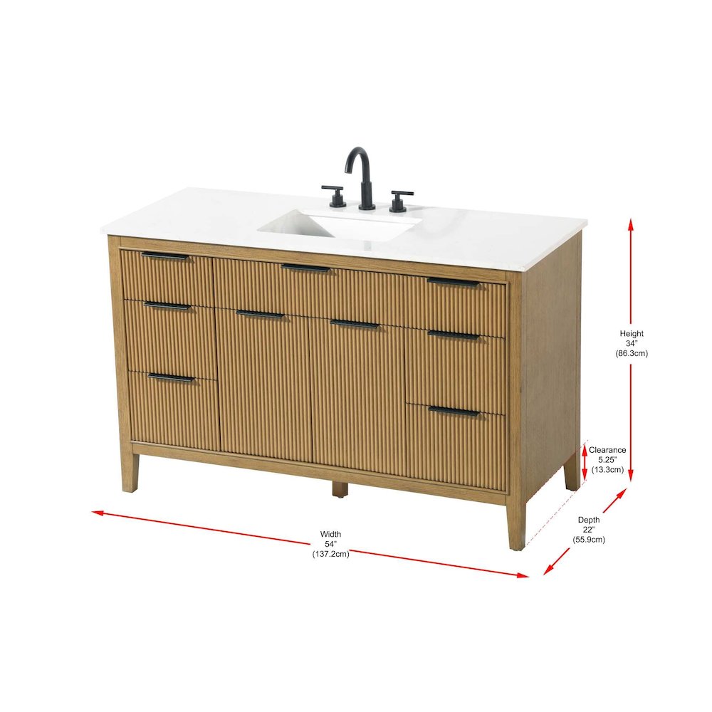 54 inch Single Bathroom Vanity in Honey Teak