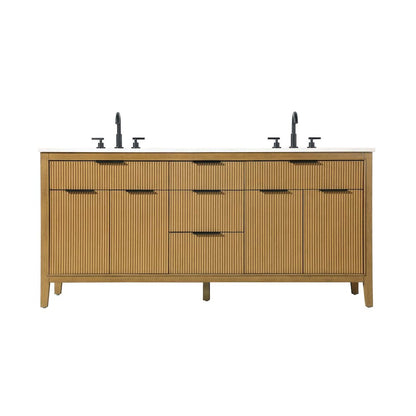 72 inch Double Bathroom Vanity in Honey Teak