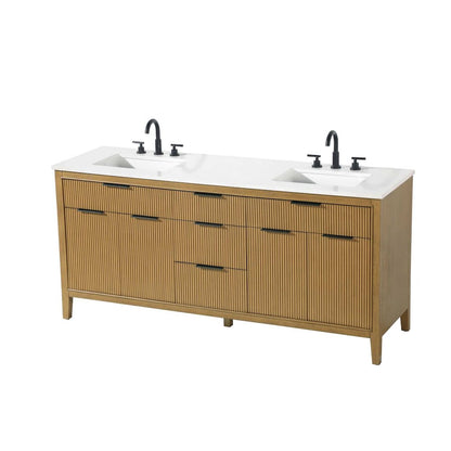 72 inch Double Bathroom Vanity in Honey Teak