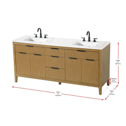 72 inch Double Bathroom Vanity in Honey Teak