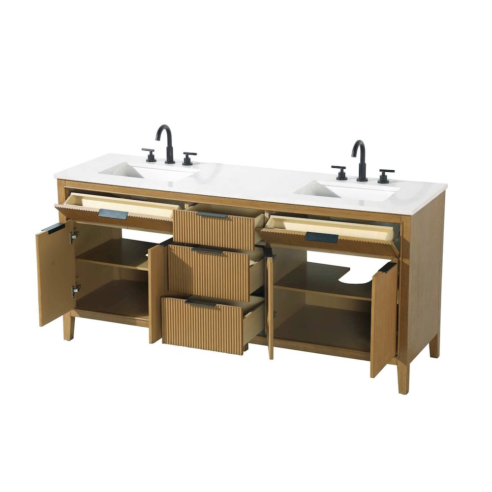 72 inch Double Bathroom Vanity in Honey Teak