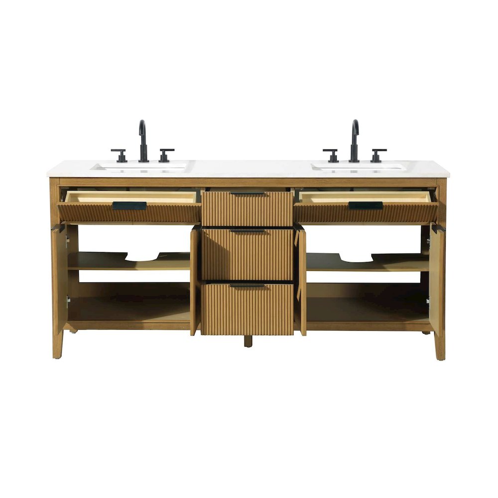 72 inch Double Bathroom Vanity in Honey Teak