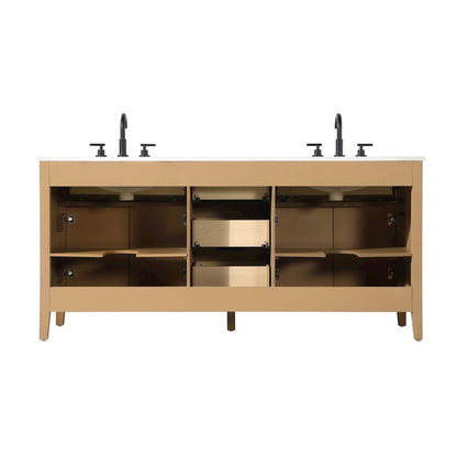 72 inch Double Bathroom Vanity in Honey Teak