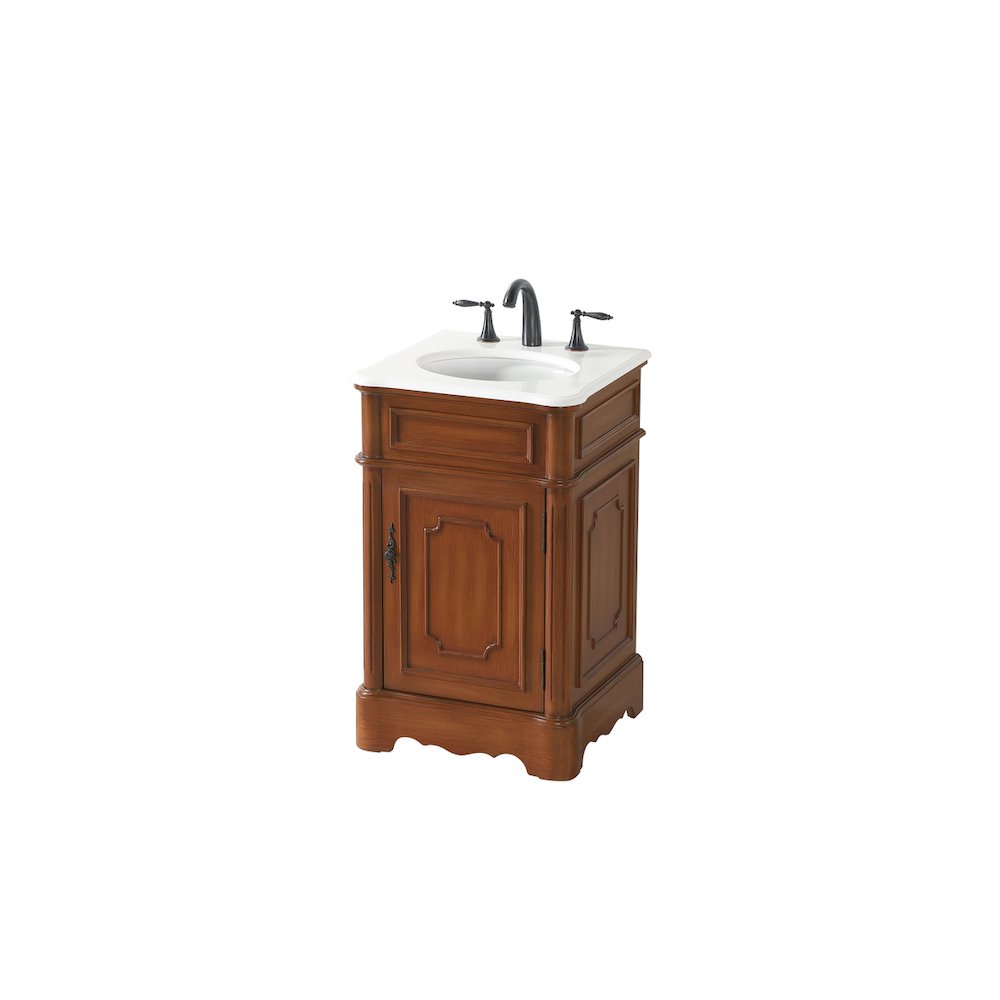 21 inch Single Bathroom vanity in Teak with ivory white engineered marble