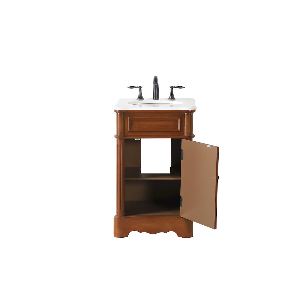 21 inch Single Bathroom vanity in Teak with ivory white engineered marble