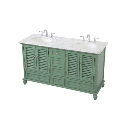 60 inch Double Bathroom Vanity in Vintage Mint
