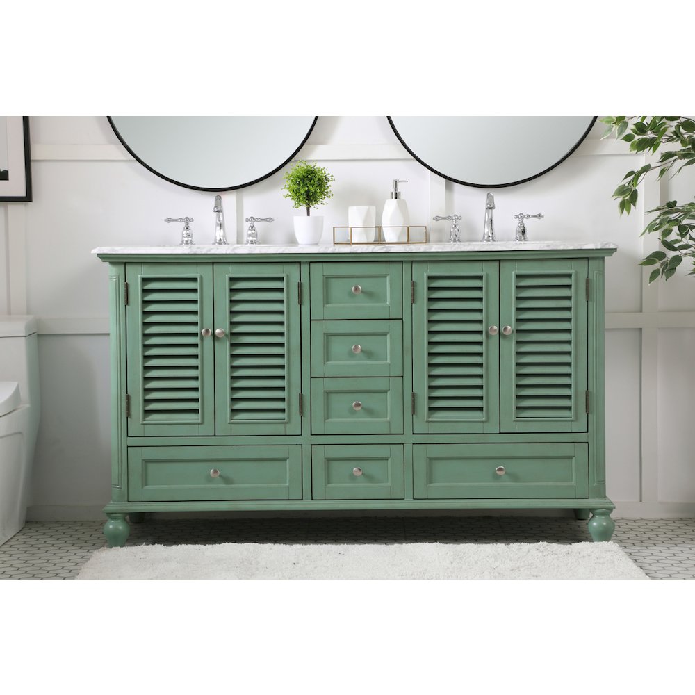 60 inch Double Bathroom Vanity in Vintage Mint
