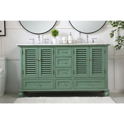 60 inch Double Bathroom Vanity in Vintage Mint