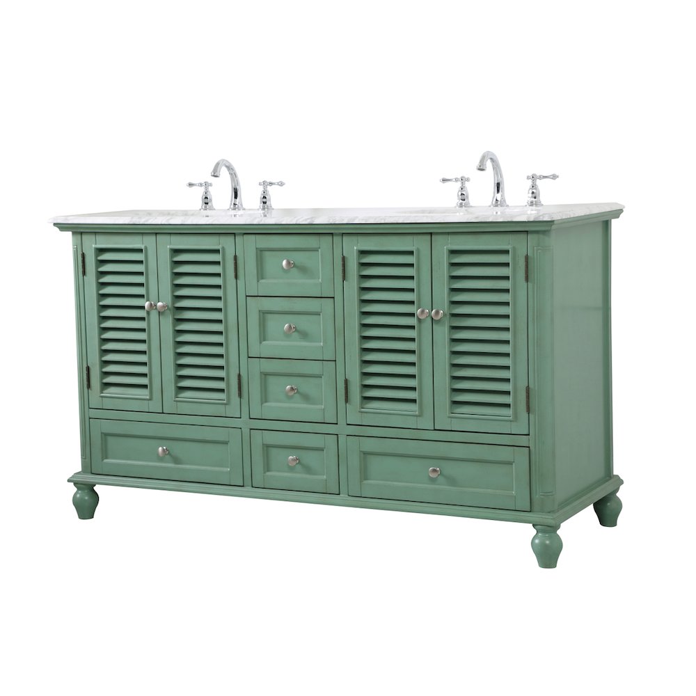 60 inch Double Bathroom Vanity in Vintage Mint